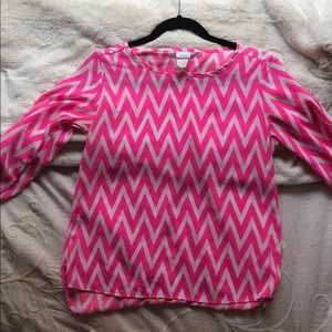 Pink chevron quarter sleeve top